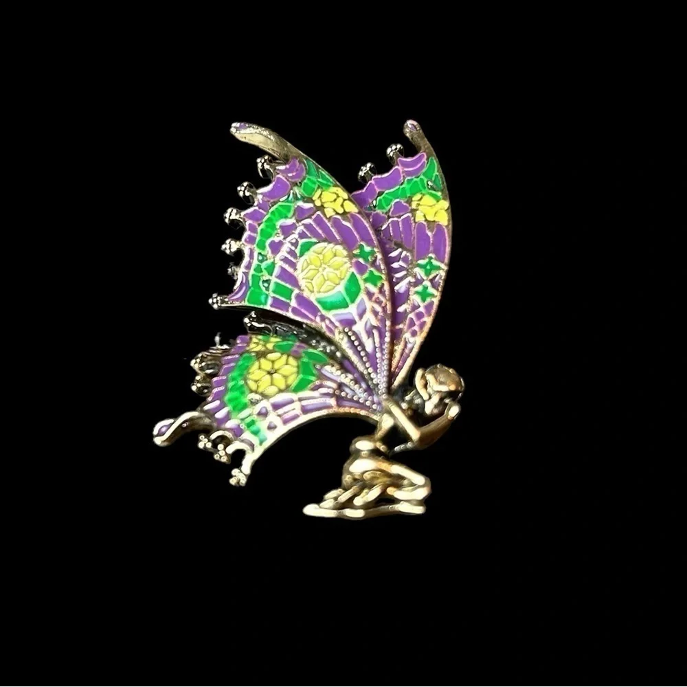 Fairy Brooch Kneeling Praying  Demential Colorful Wings Feminine Fairycore Pin